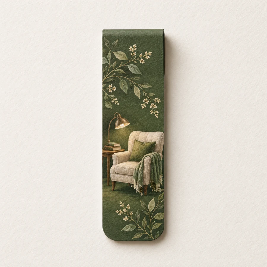 A Quiet Chapter magnetic bookmark, green design